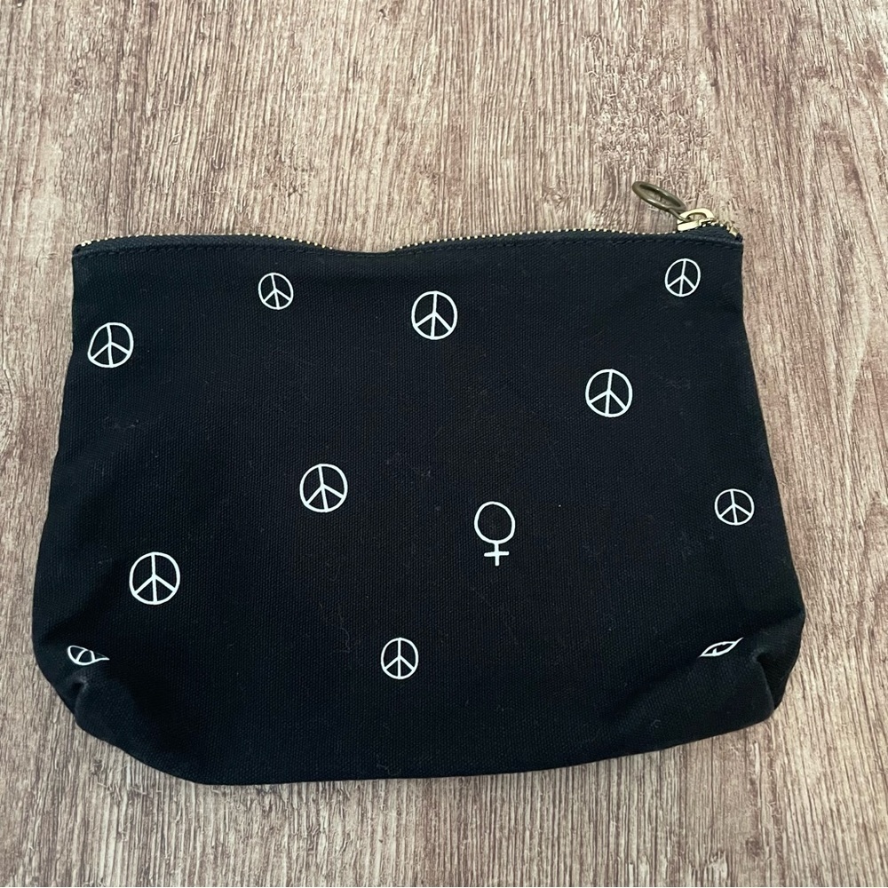 Madewell Black Female Symbol and Peace Sign Printed Canvas Cosmetic Pouch